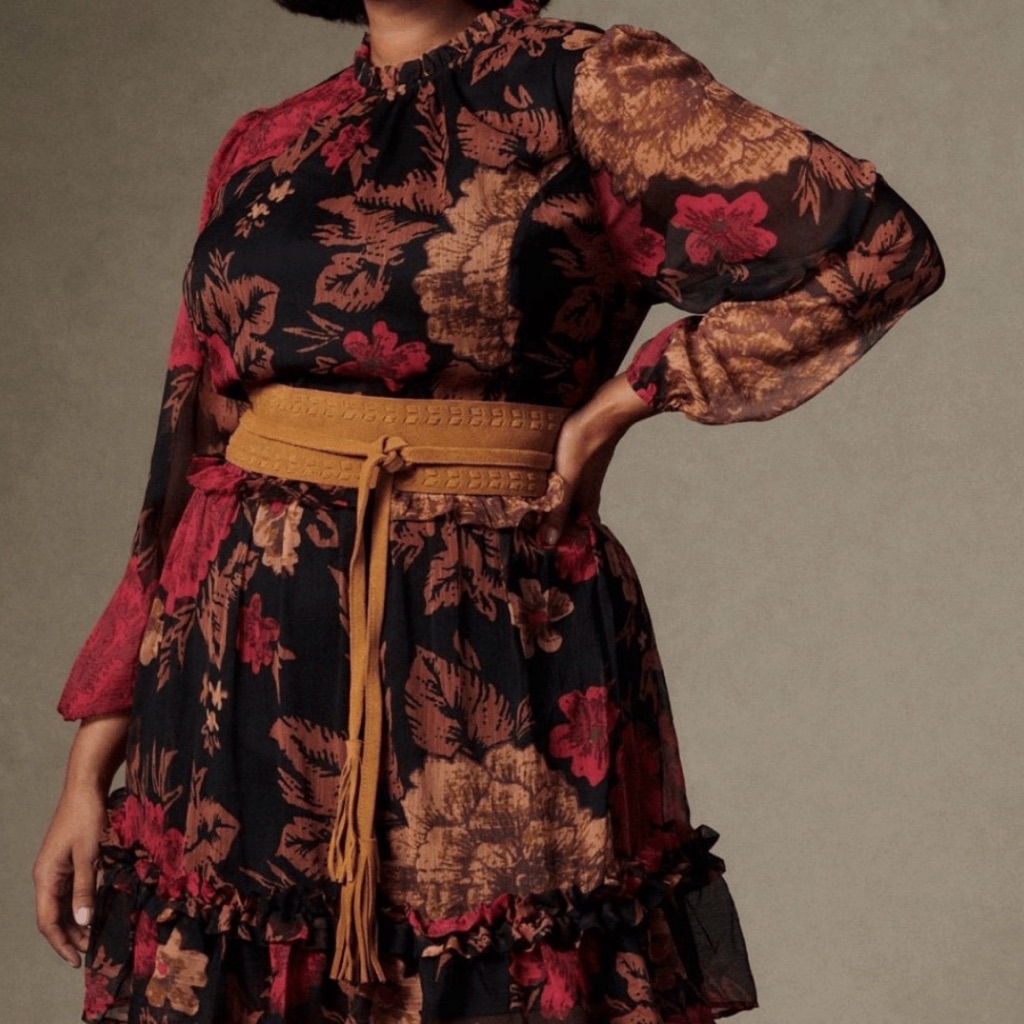 Anthropologie Black And Pink Floral Long Sleeve Dress